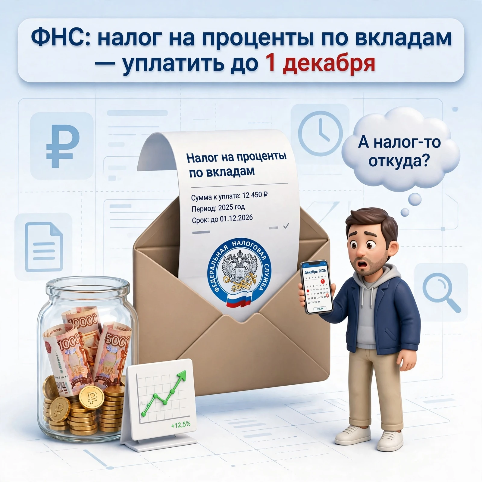 #базарразбор ФНС разослала уведомления по налогу на вклады: кому и до какого числа нужно заплатить — или как - изображение