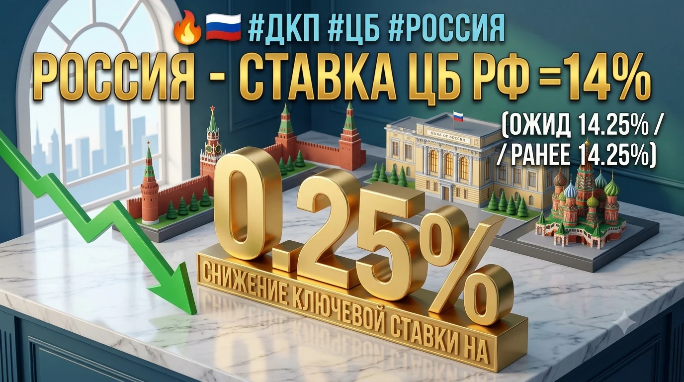 🔥🇷🇺 #дкп #цб #россия РОССИЯ - СТАВКА ЦБ РФ = 14% (ОЖИД 14 - 14.25% / РАНЕЕ 14.25%) - изображение