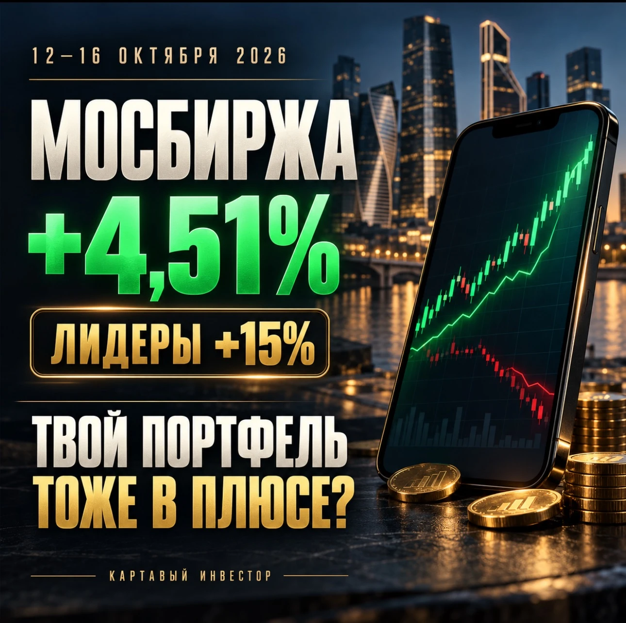 Открываешь итоги торгов: рынок растёт, лидеры улетают, собственный портфель выглядит скромнее. И появляется - изображение