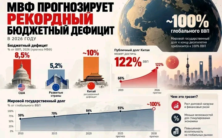 МВФ прогнозирует рекордный бюджетный дефицит в 2026 году: в США он достигнет 8,5% ВВП, а в развитых странах – - изображение