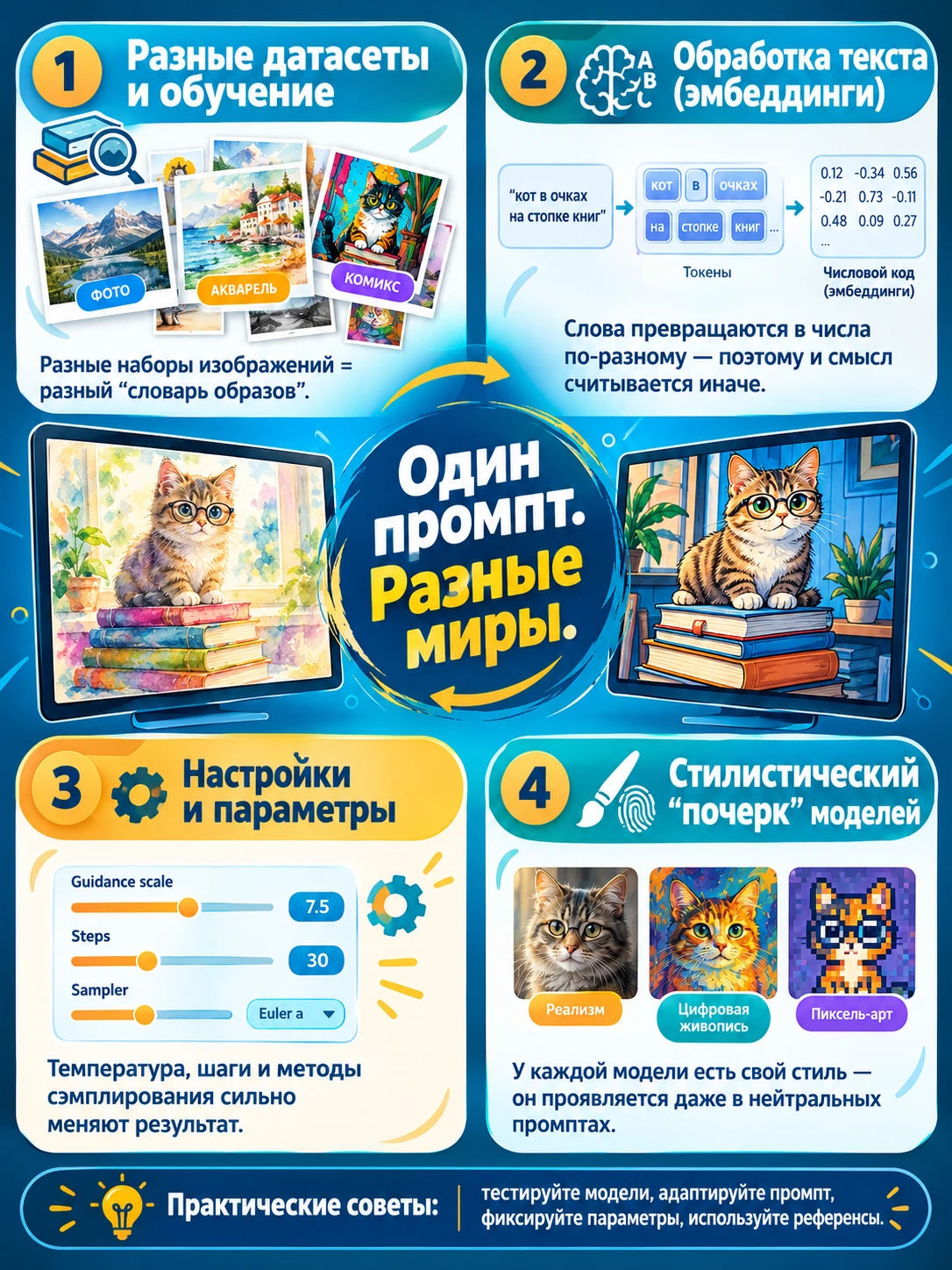 Почему разные ИИ‑модели рисуют по одинаковому промпту по‑разному Вы даёте двум разным нейросетям один и тот же - изображение
