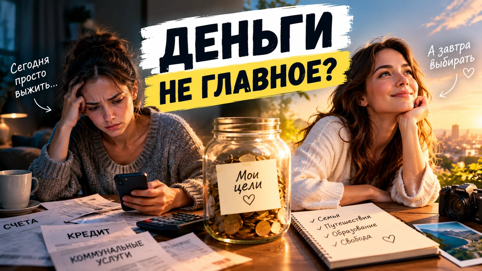 Легко говорить, что деньги не главное, когда оплачены счета, в холодильнике есть еда, а до зарплаты ещё далеко. - изображение