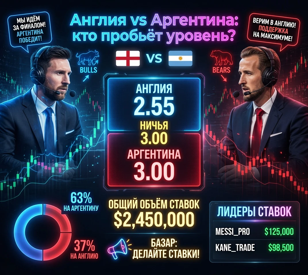 АРГЕНТИНА 🇦🇷 Футбольный рынок открыт. Кто пробьёт уровень?Англия 2.55 | Ничья 3.00 | Аргентина 3.00 Объём - изображение