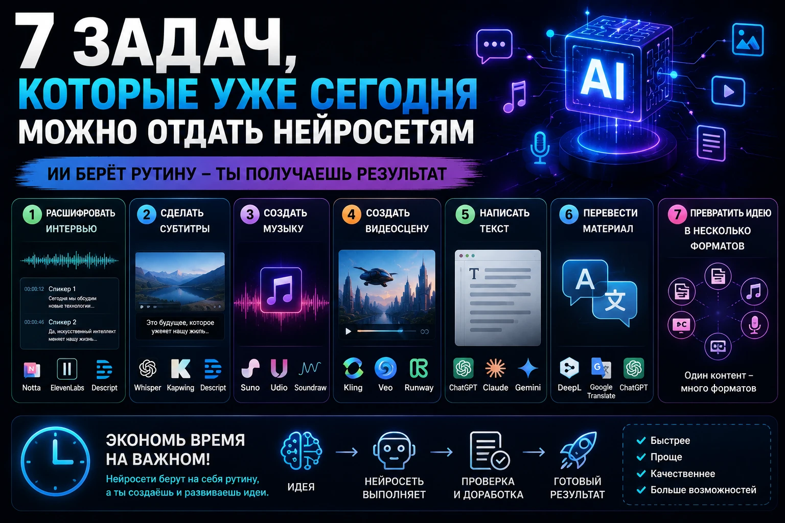 ИИ интересен не потому, что умеет красиво разговаривать. Он интересен потому, что может экономить время. Вот - изображение