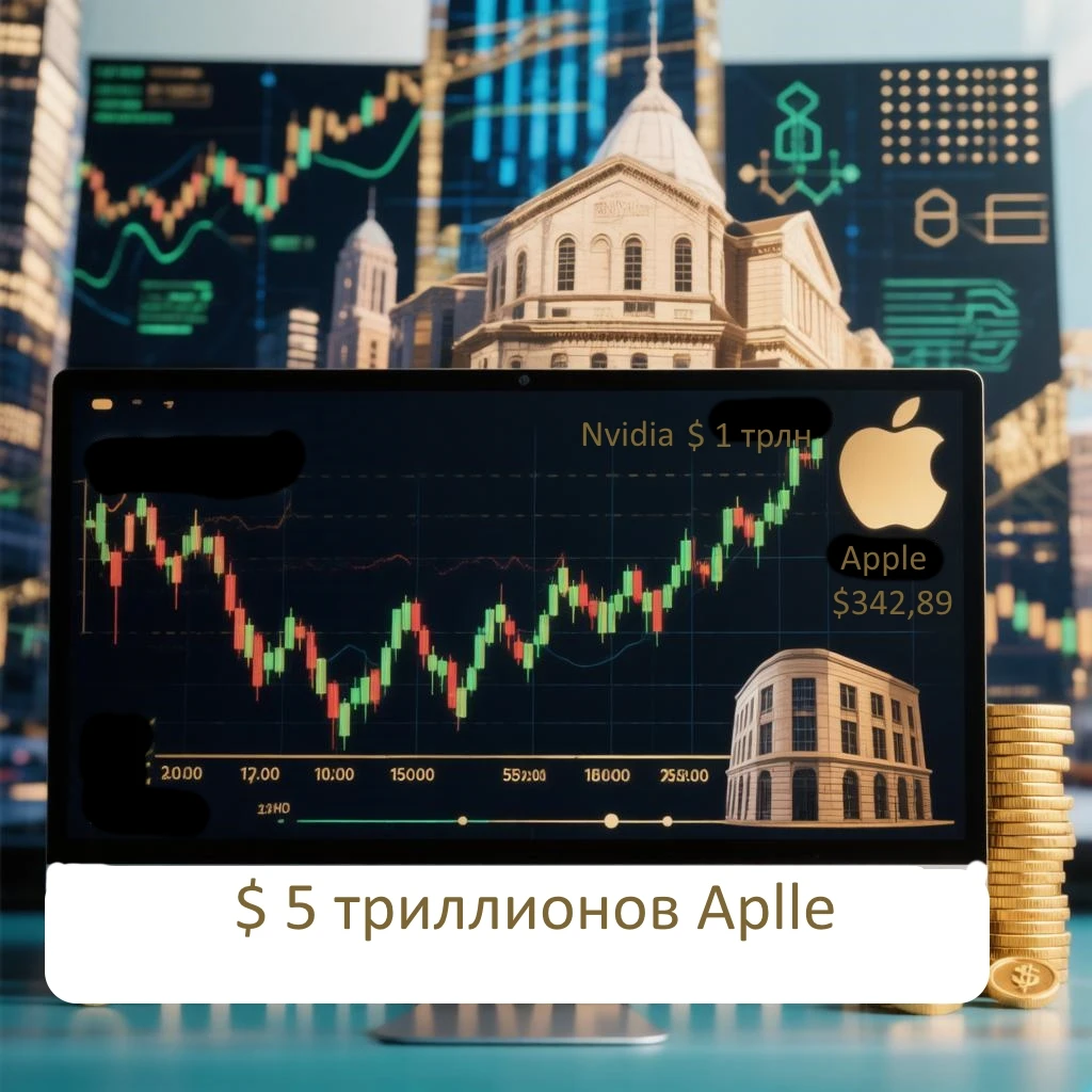 Американская корпорация Apple в ходе торгов 28 июля впервые в истории достигла рыночной капитализации в 5 - изображение