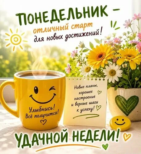 🎉 Пусть рабочая неделя будет не просто удачной — а по-настоящему классной! 🎉 Пусть понедельник не пугает, а - изображение