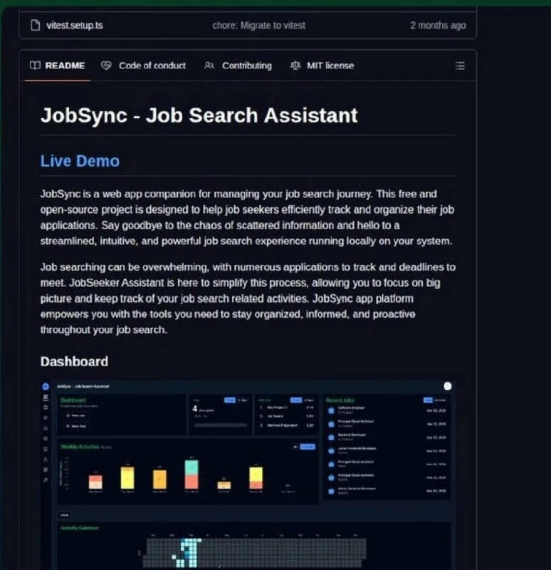 Бесплатный опенсорсный инструмент для поиска вакансий — JobSync. Он сам мониторит вакансии компаний на разных - изображение