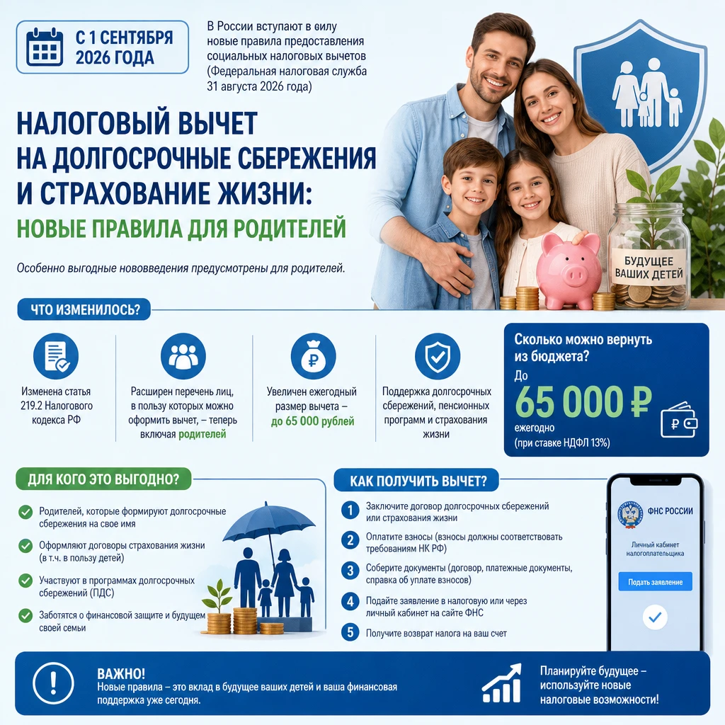 Налоговый вычет на долгосрочные сбережения и страхование жизни: новые правила для родителей с 1 сентября 2026 - изображение