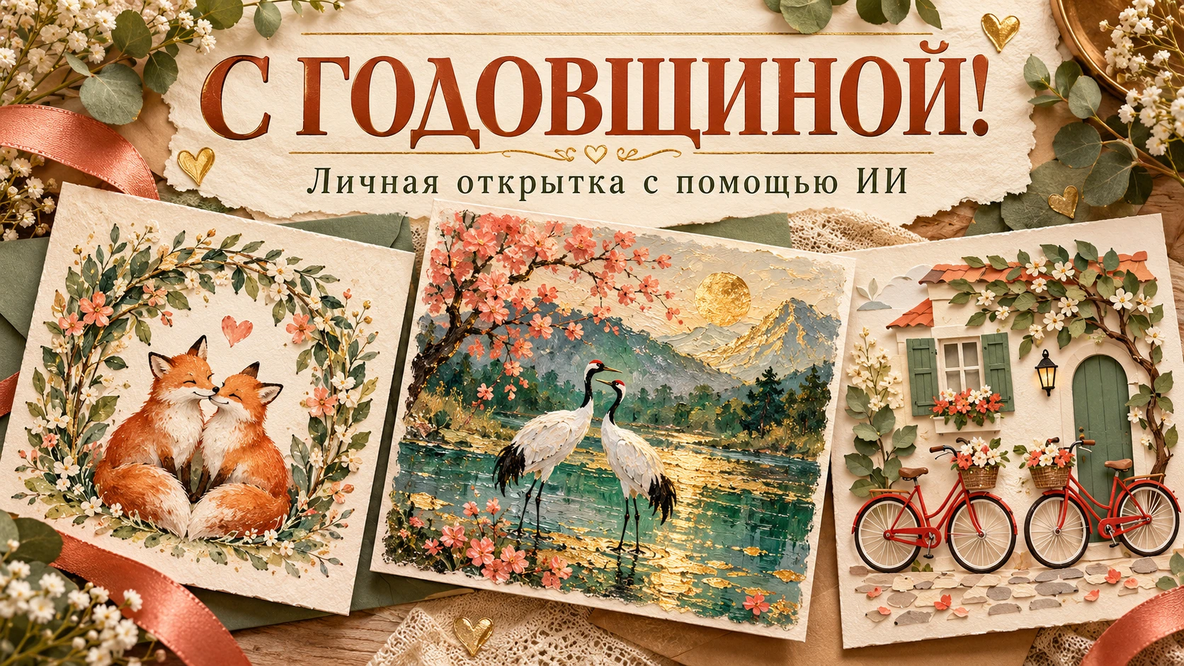 Годовщину свадьбы легко превратить в открытку с кольцами и случайной цифрой. Личная версия начинается с другого - изображение
