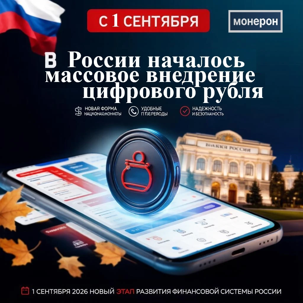С 1 сентября 2026 года в России началось массовое внедрение цифрового рубля, который стал третьей формой - изображение