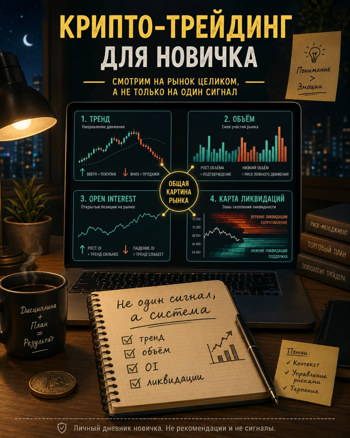 Продолжаю вести свой дневник пути в криптотрейдинг. После того как я отдельно разобрал тренд, объёмы, Open - изображение