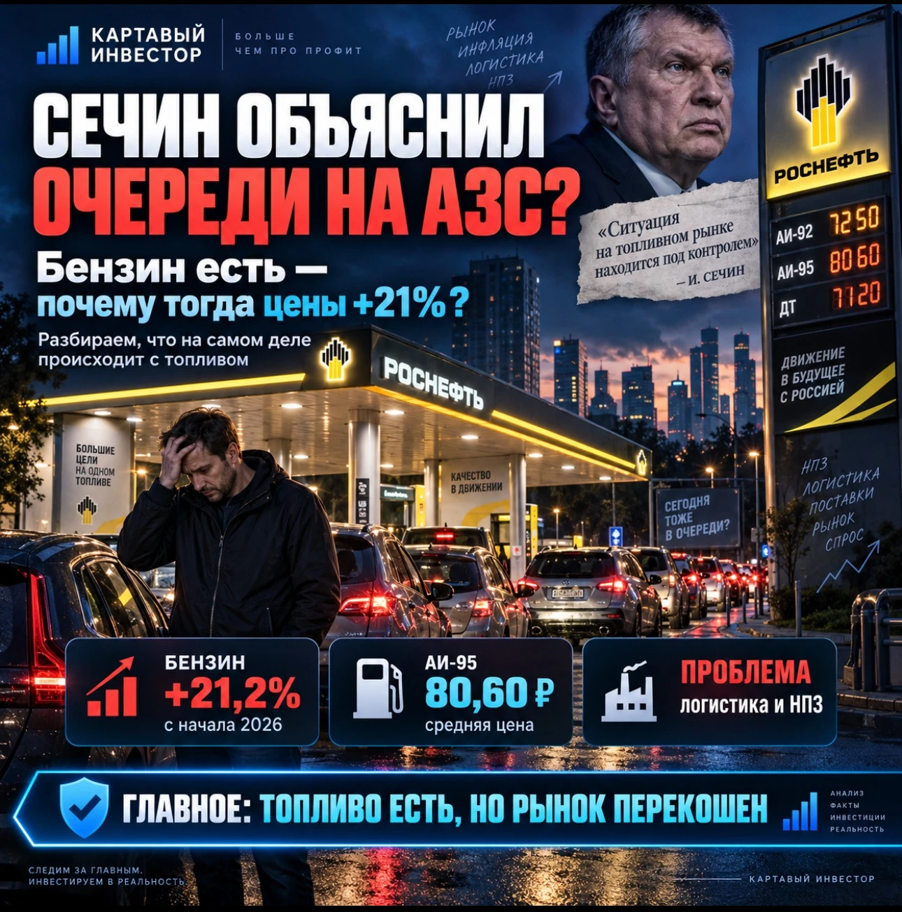 «Ни одна наша заправка не закрыта. Очереди возникают потому, что на других сетях подчас есть проблемы». Так - изображение