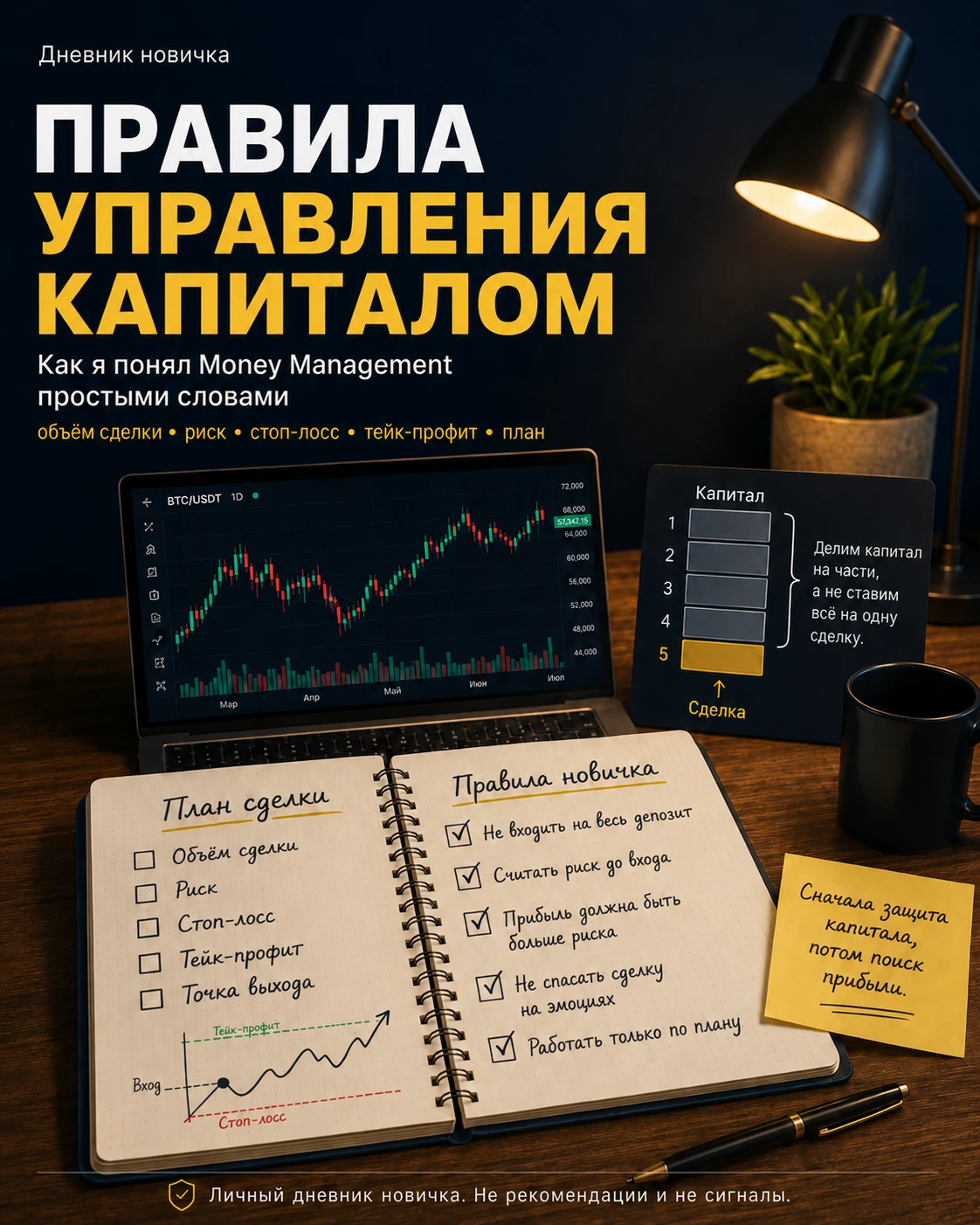 Продолжаю вести свой дневник пути в криптотрейдинг. Сегодня разобрал тему Money Management, то есть управление - изображение
