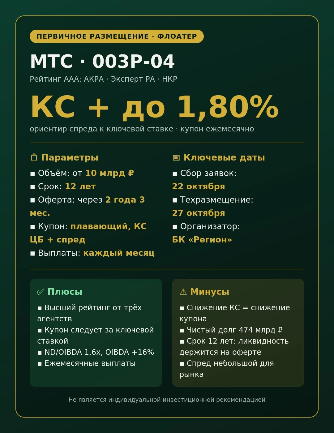 📡 МТС возвращается на рынок: флоатер на 12 лет с офертой через 2 года и 3 месяца Телеком-гигант снова за - изображение