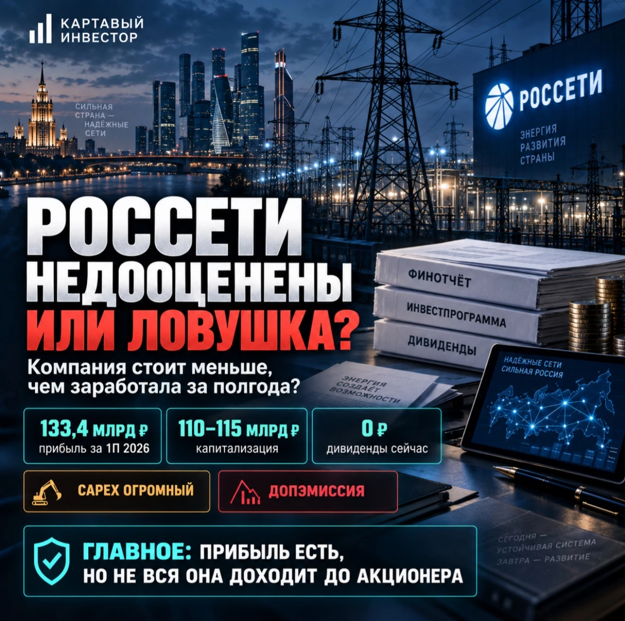 Когда говорят о российском рынке, чаще обсуждают Сбер, нефтяников, золото или IT. А электросети? ЛЭП. - изображение