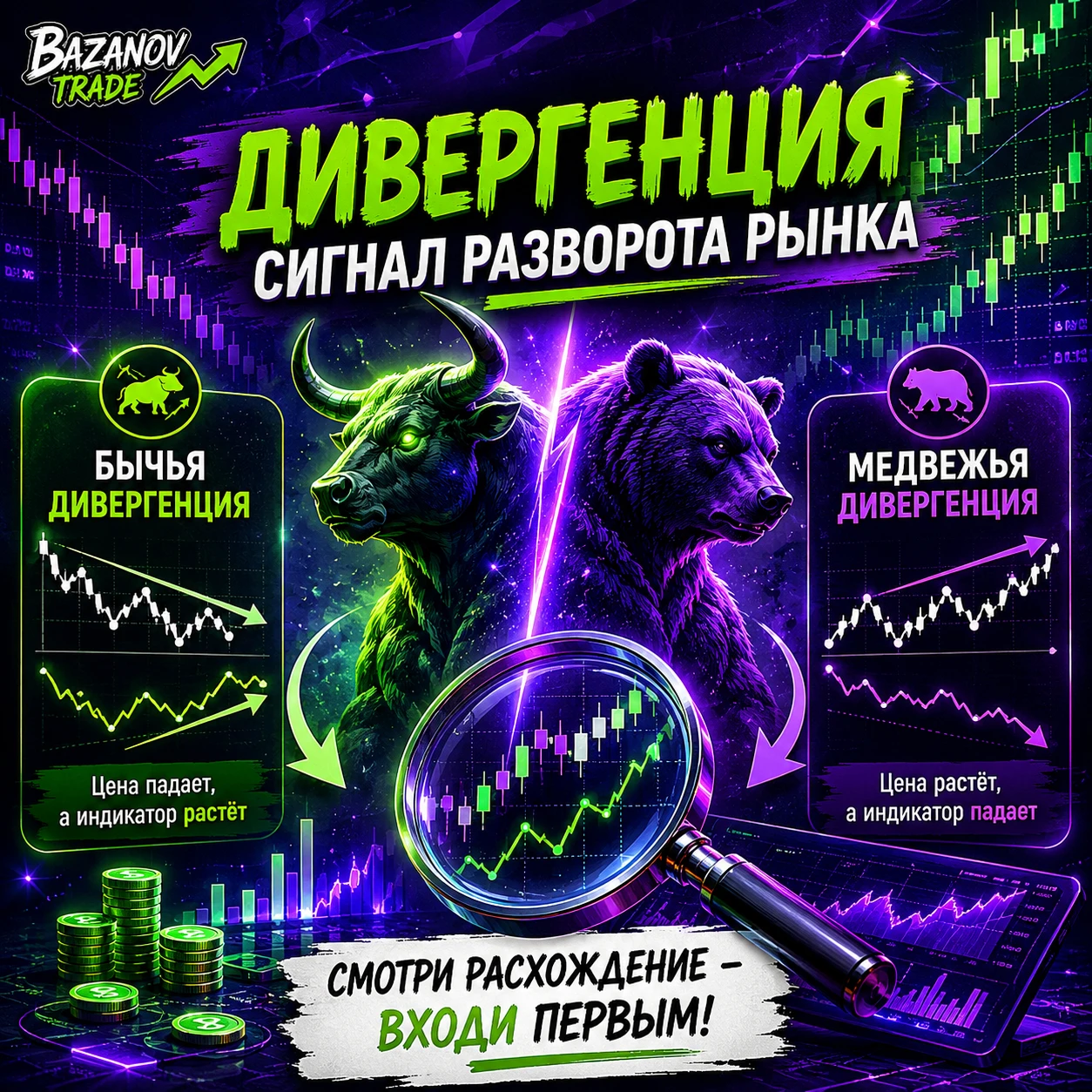Дивергенция — один из самых мощных сигналов, потому что она показывает расхождение между ценой и рыночным - изображение
