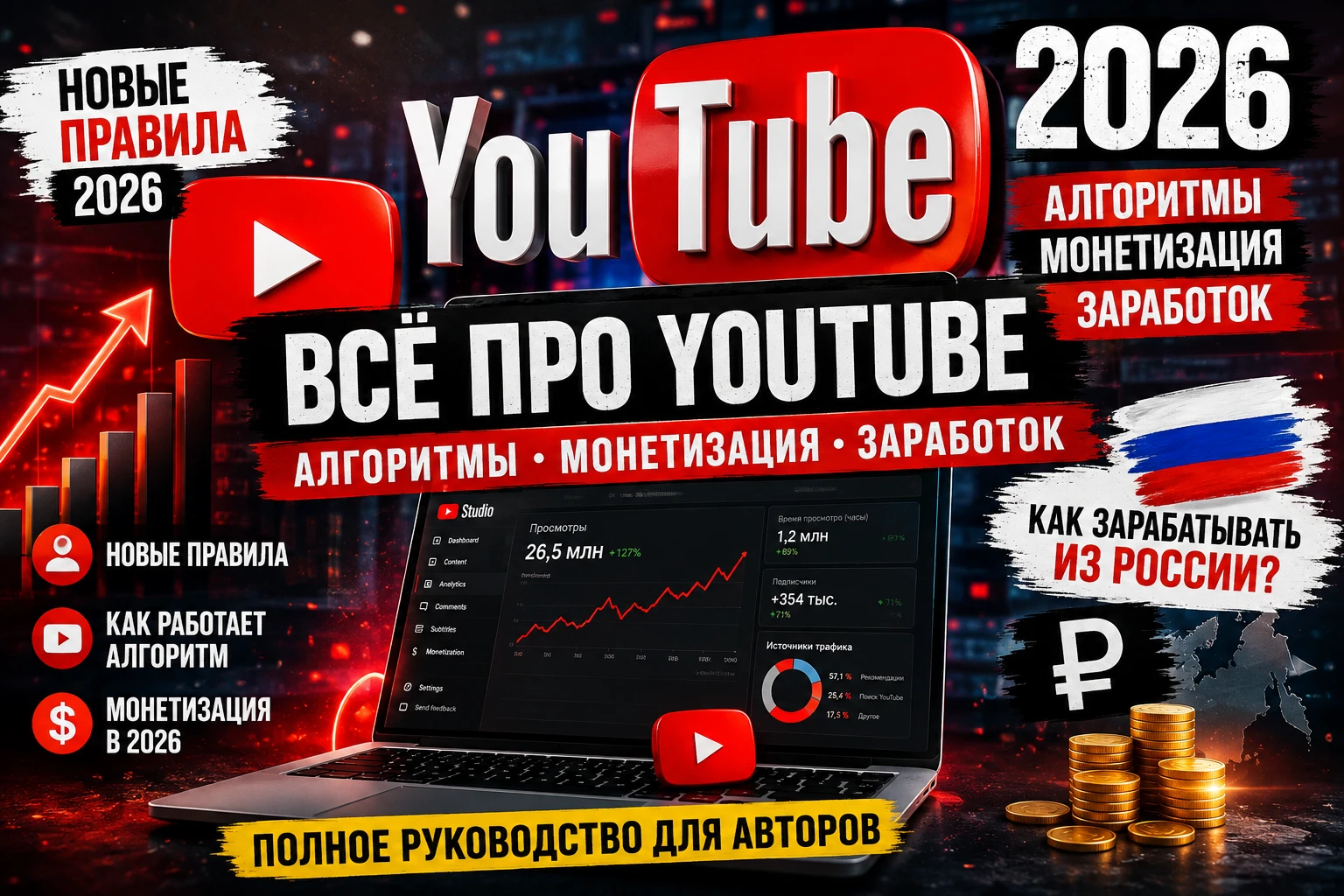 Изображение создано в chatg.сom YouTube в 2026 году: новые алгоритмы, монетизация, заработок из России и правила - изображение