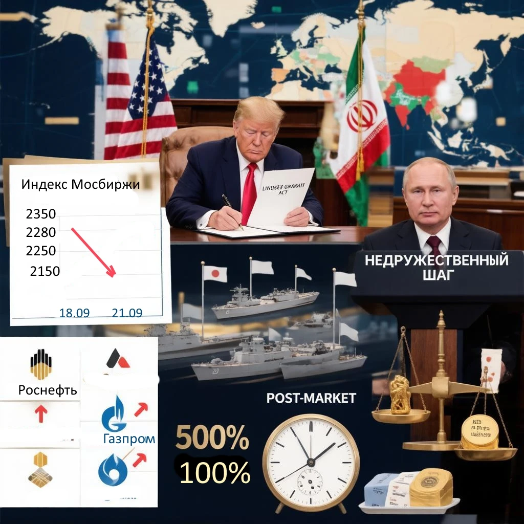 #Базарразбор Трамп подписал закон об «адских санкциях» вечером в пятницу, уже после закрытия торгов на Мосбирже. - изображение