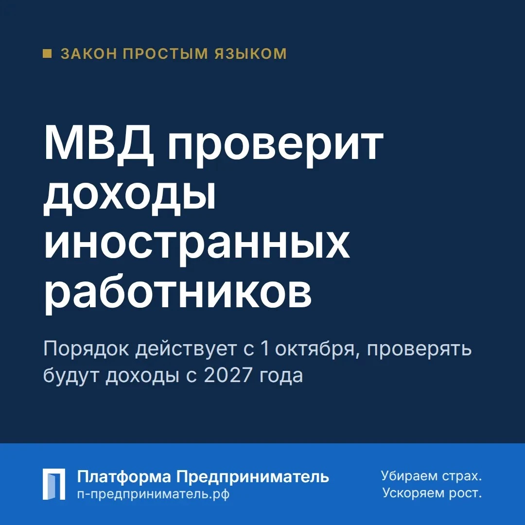 Закон простым языком: МВД будет проверять доходы иностранных работников С 1 октября 2026 года действует приказ - изображение