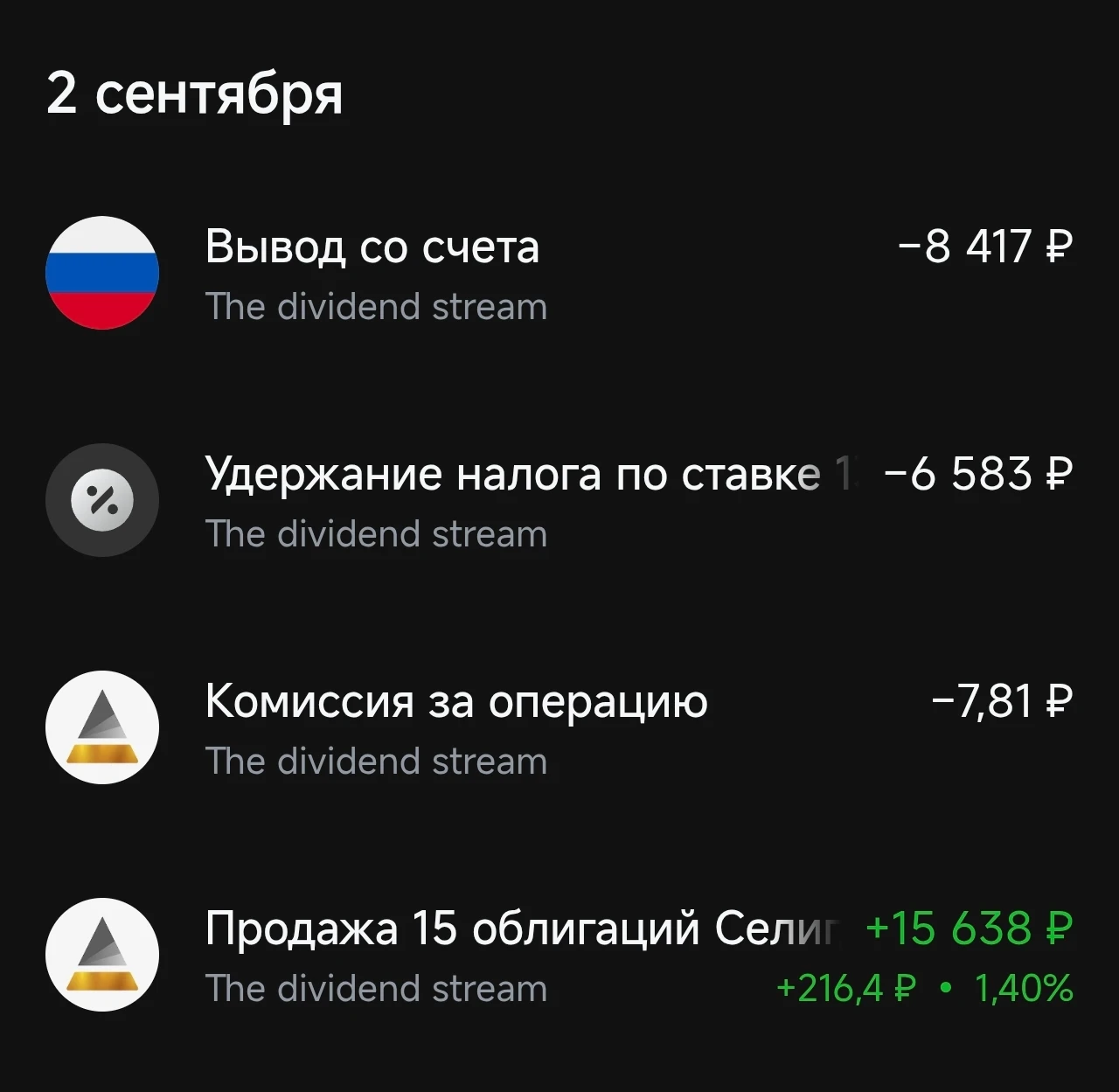 «Осень — время собирать купоны и платить налоги.» 🍂💸 📉 Продажа: · Селигдар 001Р-02 — 15 шт. (общий результат - изображение