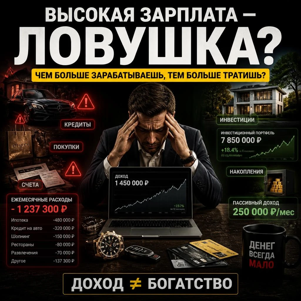 Высокая зарплата кажется прямой дорогой к богатству. Получаешь больше — живёшь лучше. Больше откладываешь. - изображение