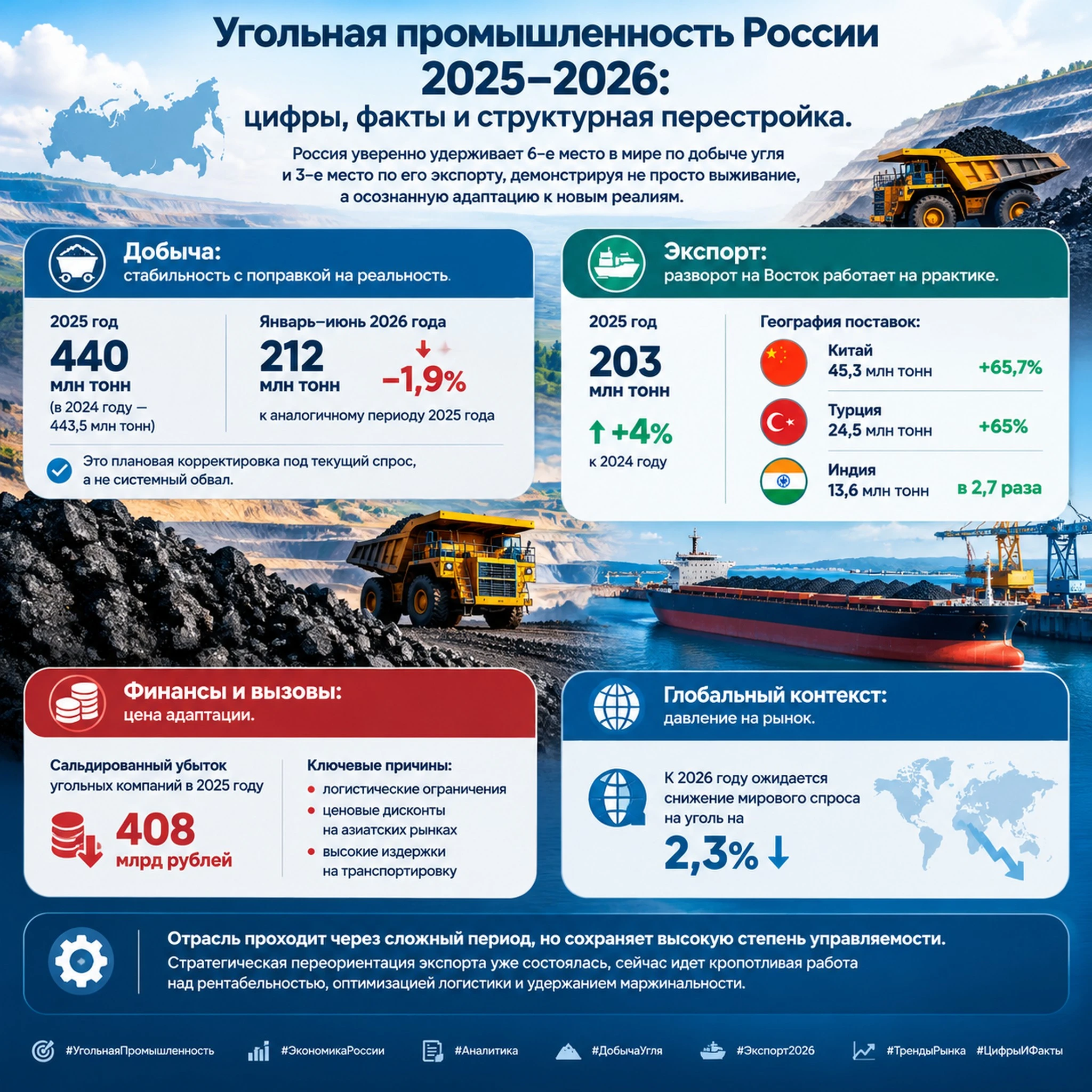Россия уверенно удерживает 6-е место в мире по добыче угля и 3-е место по его экспорту, демонстрируя не просто - изображение